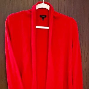 Talbots Red Sweater Open Front Cardigan with Pleated Sleeves